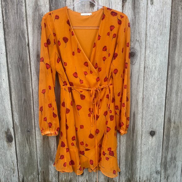 Lush Dresses & Skirts - Lush Mareena Red Poppy Floral Wrap Long Sleeve Dress